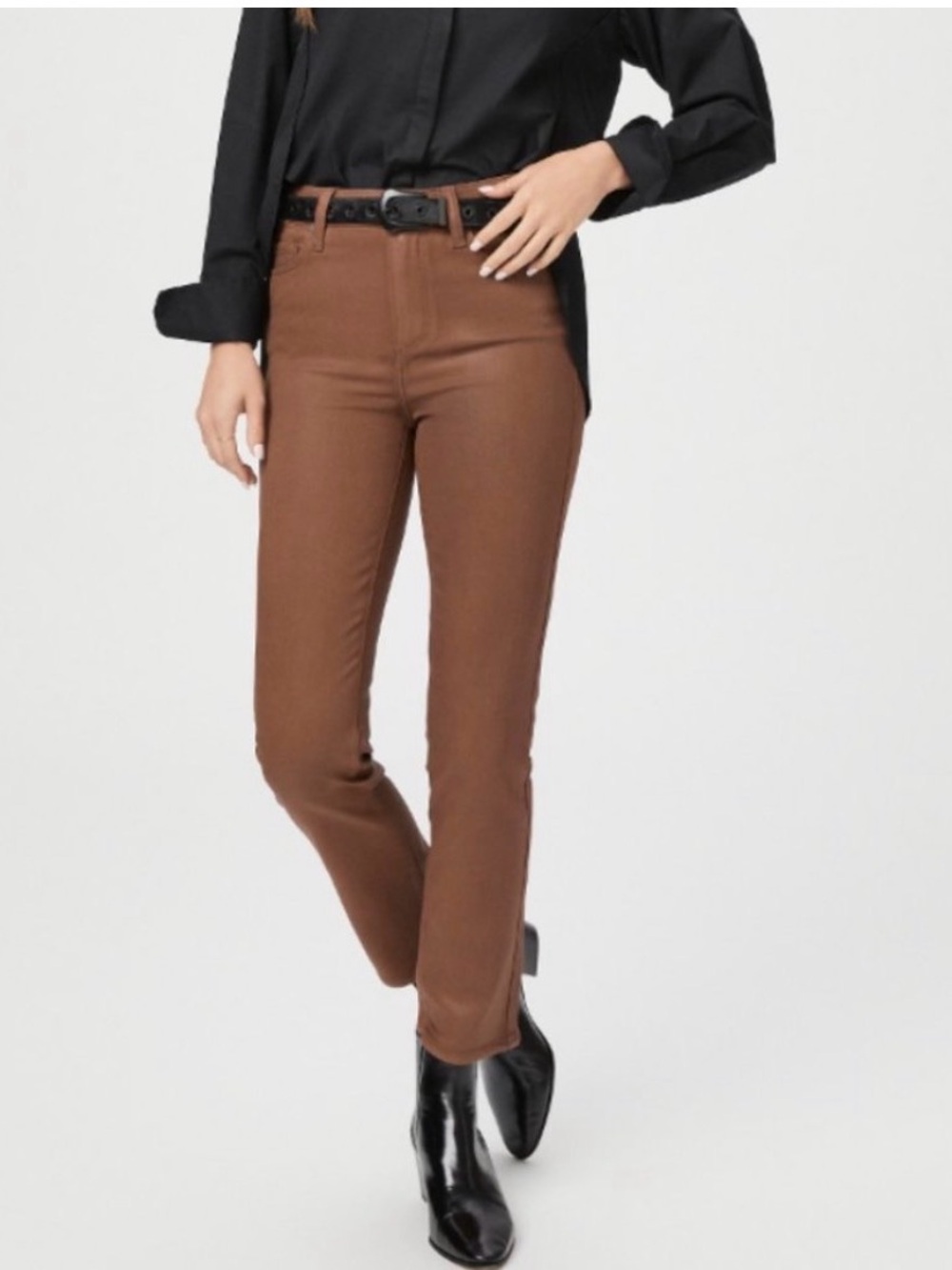Paige brown straight-leg jeans with a raw hem size 27 western